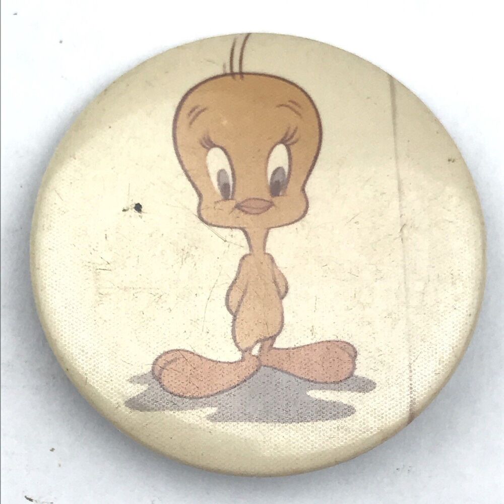 Warner Bros Pinback Button Cream Vintage Collectible Tweety Bird Looney Tunes